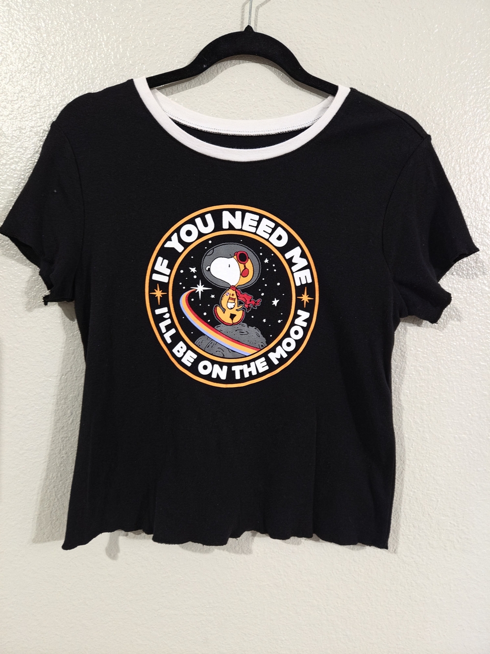 Peanuts Black Snoopy Astronaut Crop Space Graphic Tee